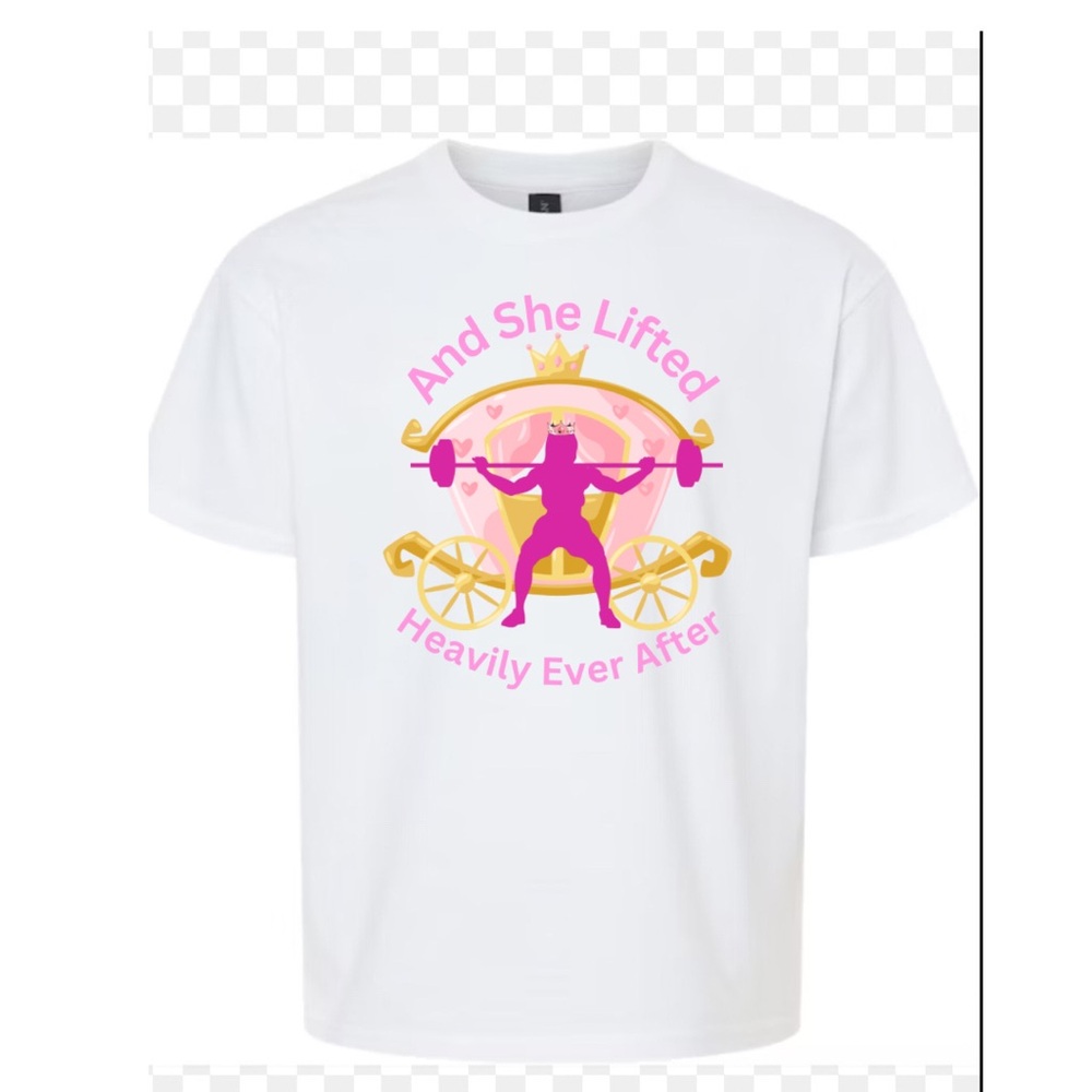 White T-Shirt with Pink and Yellow Graphic Gym shirt